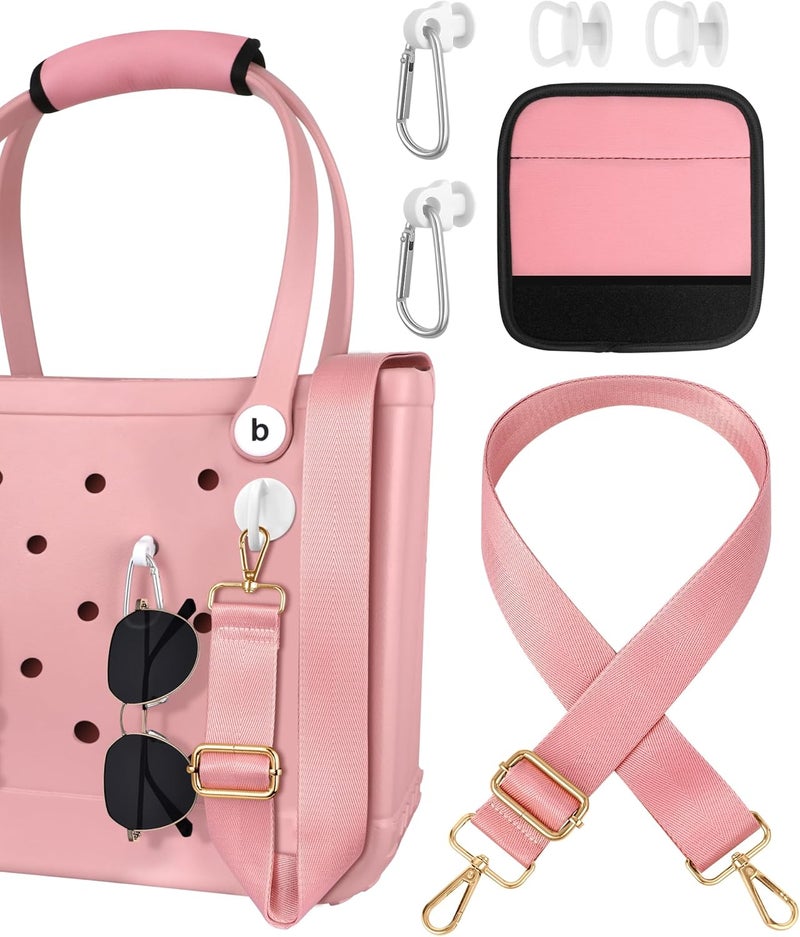 Toykee Bag Strap Charms Crossbody for Bogg Bag Accessories - Shoulder Strap Neoprene Luggage Handle Wrap for Suitcase & 2 Key Holders Pink - Image 1